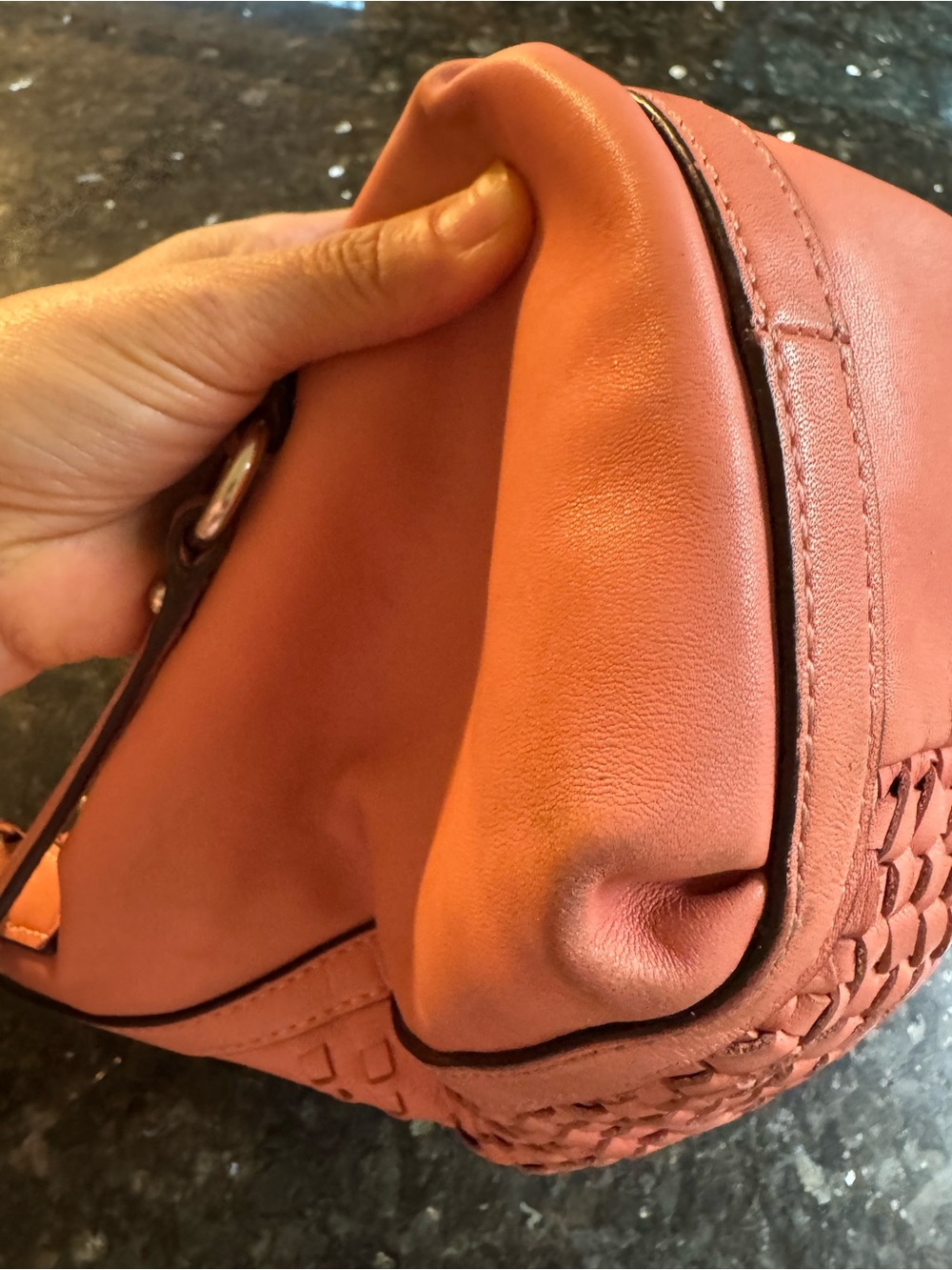 Coach Madison(Maggie) woven Leather Tote/Satchel - Coral Pink - Picture 10 of 16